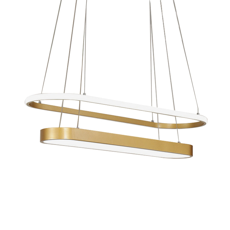 Modern Black/Gold Pendant Chandelier - Rectangular LED Acrylic Hanging Light in White/Warm Light