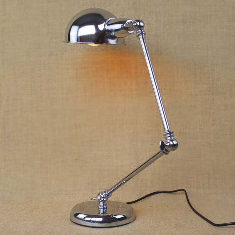 Sleek Industrial Brass/Chrome Swing Arm Desk Lamp with Dome Shade - Ideal for Reading