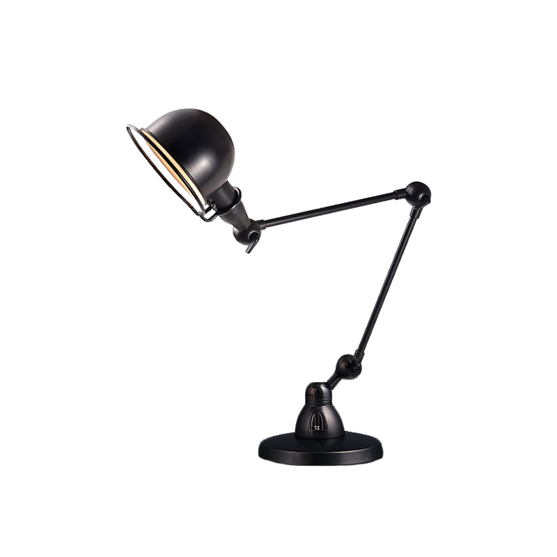 Swing Arm Retro Black Bedroom Desk Reading Light with Dome Shade - 1 Bulb Illumination