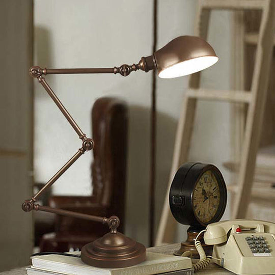 Industrial Style Dome Metal Reading Light - Bronze Swing Arm Desk Lamp for Study Room
