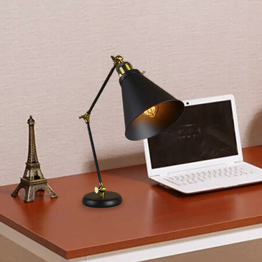 Flexible Black Desk Lamp - Industrial Stylish Conical Reading Light for Study Room