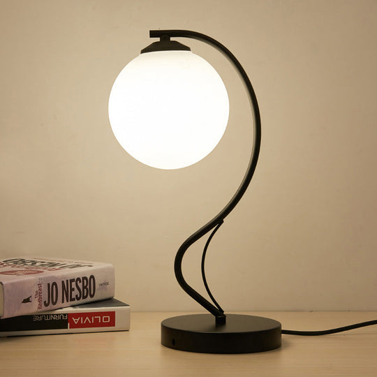 Modern Black Task Lamp with Frosted Glass Globe Shade
