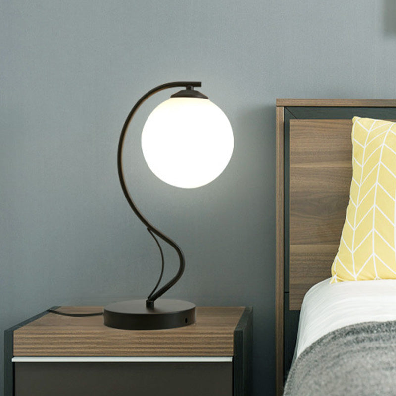 Modern Black Task Lamp with Frosted Glass Globe Shade