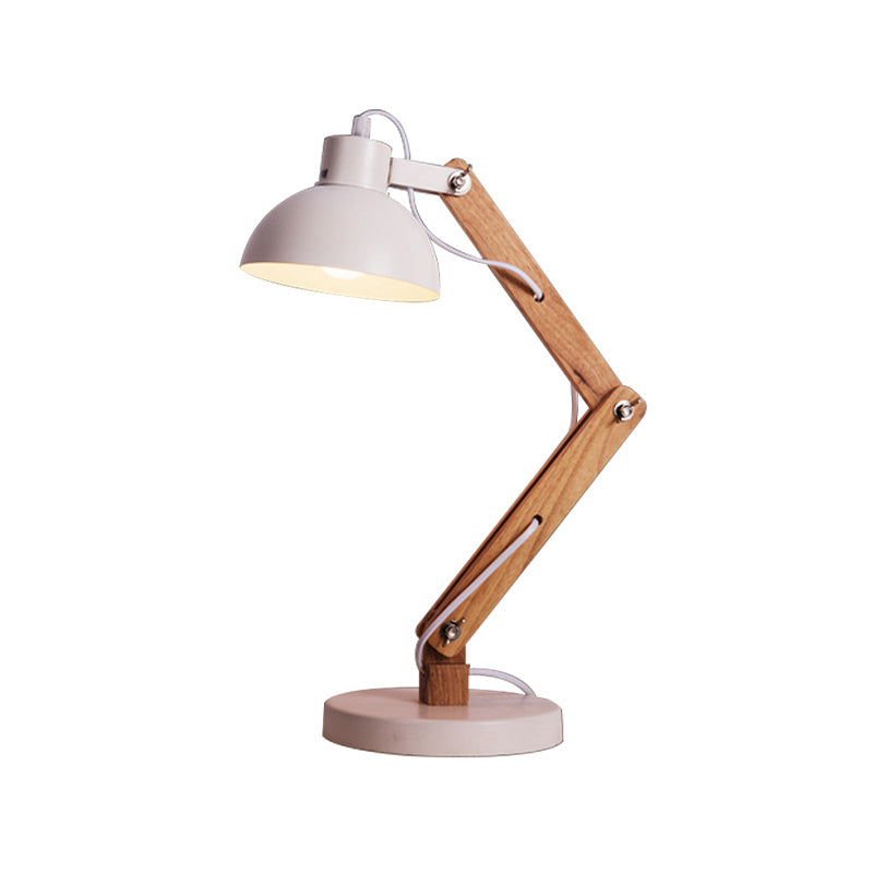 Loft Style Domed Desk Lamp - Metal with Wood Arm, Adjustable, Black/White 1-Light Reading Light for Study Room