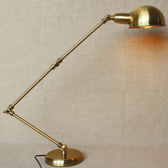 Retro Swing Arm Bedroom Desk Light with Dome Shade - Stylish Metal Design, 1 Light, Black/Brass