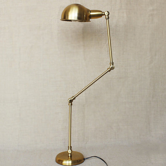 Retro Swing Arm Bedroom Desk Light with Dome Shade - Stylish Metal Design, 1 Light, Black/Brass