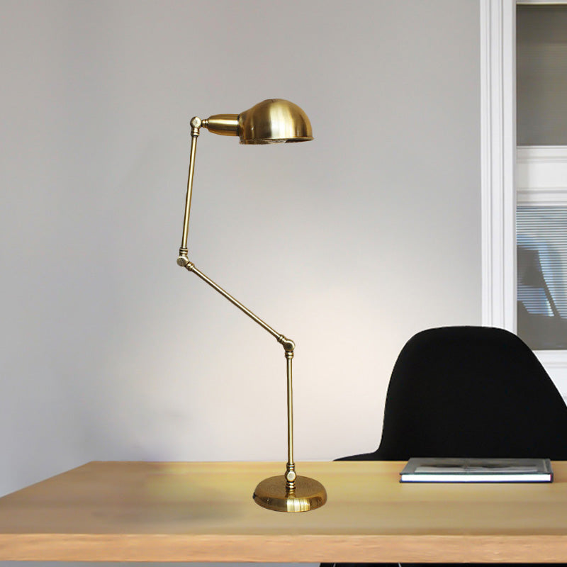 Retro Swing Arm Bedroom Desk Light with Dome Shade - Stylish Metal Design, 1 Light, Black/Brass