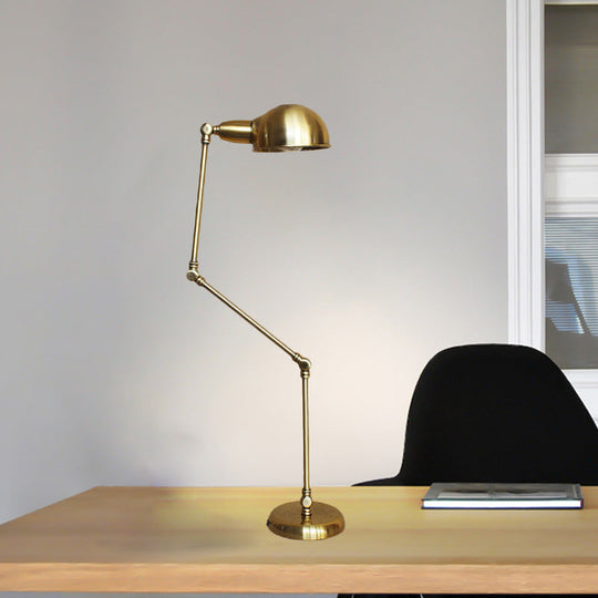 Retro Swing Arm Bedroom Desk Light with Dome Shade - Stylish Metal Design, 1 Light, Black/Brass