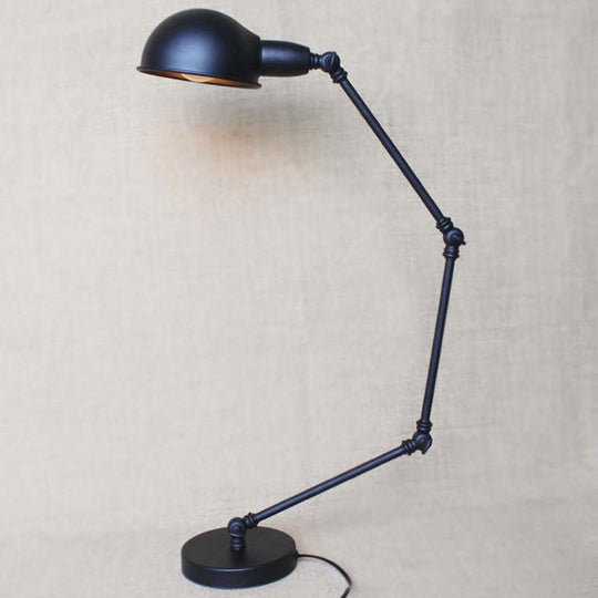 Retro Swing Arm Bedroom Desk Light with Dome Shade - Stylish Metal Design, 1 Light, Black/Brass