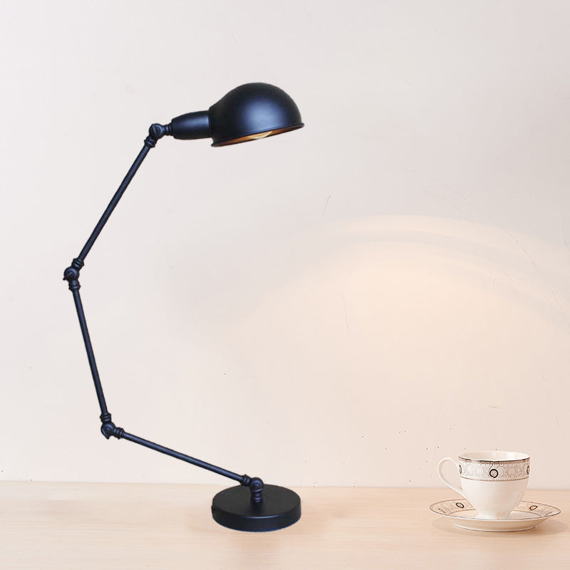 Retro Swing Arm Bedroom Desk Light with Dome Shade - Stylish Metal Design, 1 Light, Black/Brass