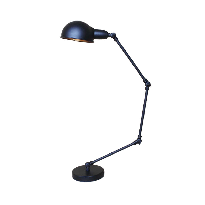 Retro Swing Arm Bedroom Desk Light with Dome Shade - Stylish Metal Design, 1 Light, Black/Brass