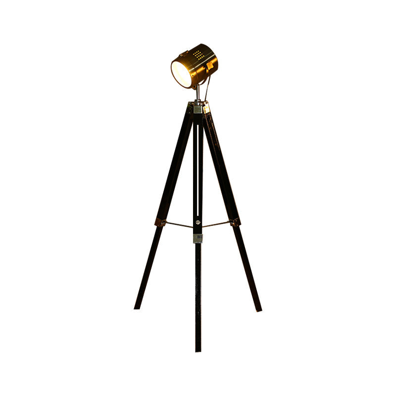 Industrial Style Tripod Floor Light with Metallic Spotlight – Black/White Finish for Living Room