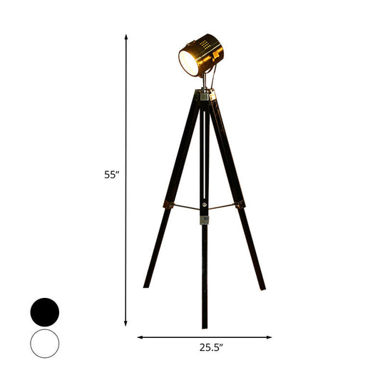 Industrial Style Tripod Floor Light with Metallic Spotlight – Black/White Finish for Living Room
