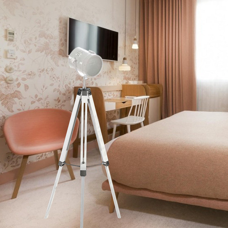 Industrial Style Tripod Floor Light with Metallic Spotlight – Black/White Finish for Living Room