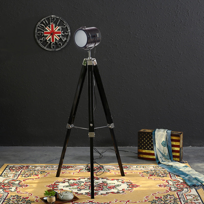 Vintage Industrial Tripod Floor Light - Black/White Metallic Standing Lamp for Living Room