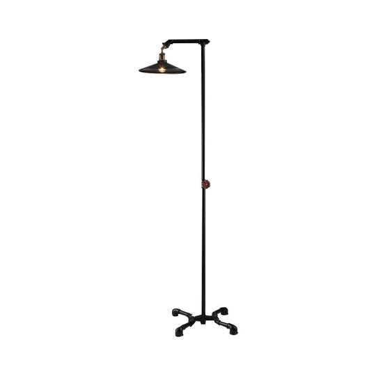 Industrial Rustic Brass Metal Floor Lamp - Flat Shade, 1 Light, Standing Light for Living Room