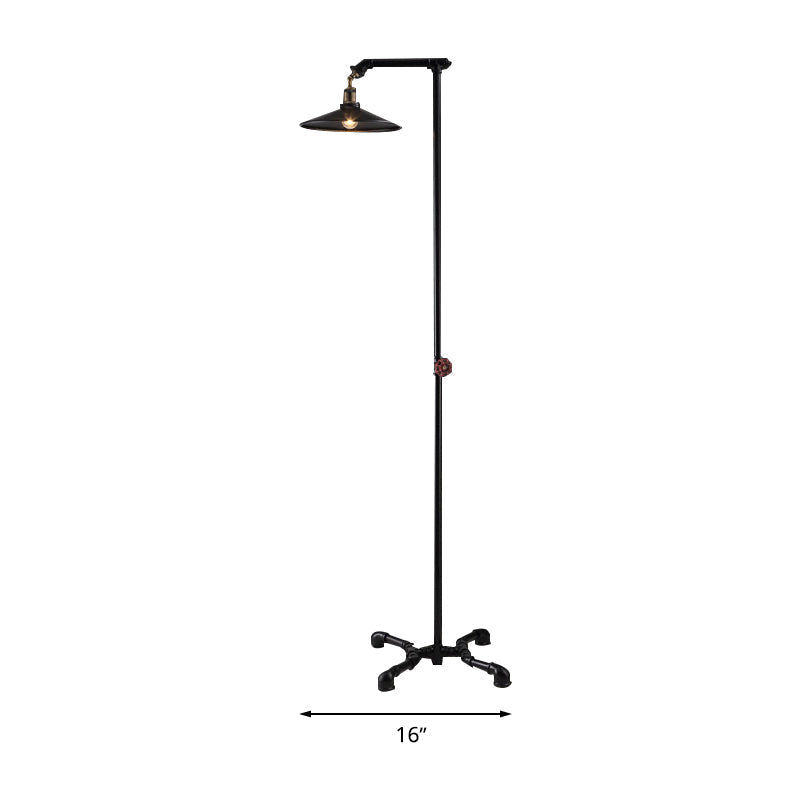 Industrial Rustic Brass Metal Floor Lamp - Flat Shade, 1 Light, Standing Light for Living Room