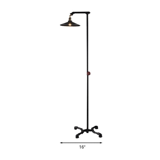 Industrial Rustic Brass Metal Floor Lamp - Flat Shade, 1 Light, Standing Light for Living Room