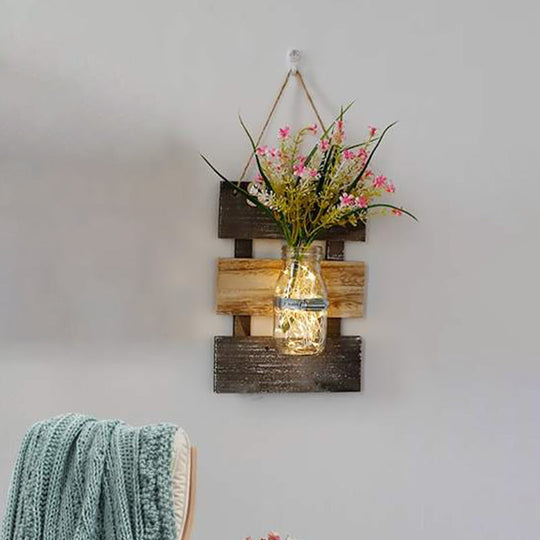 Contemporary Style Pink/Yellow Flower Wall Sconce with Clear Glass Bottle String Light for Cafes