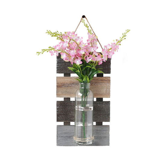 Contemporary Style Pink/Yellow Flower Wall Sconce with Clear Glass Bottle String Light for Cafes