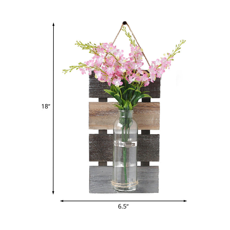 Contemporary Style Pink/Yellow Flower Wall Sconce with Clear Glass Bottle String Light for Cafes