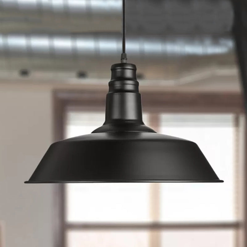 Barn-Inspired Pendant Light – Industrial Metal Suspension, Black – Perfect for Study Room