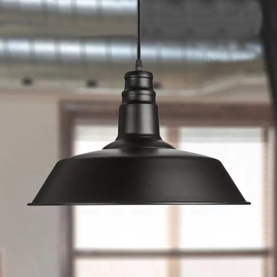 Barn-Inspired Pendant Light – Industrial Metal Suspension, Black – Perfect for Study Room
