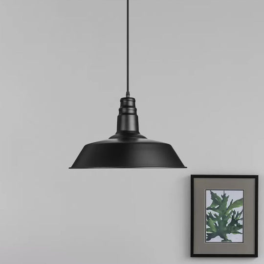Barn-Inspired Pendant Light – Industrial Metal Suspension, Black – Perfect for Study Room