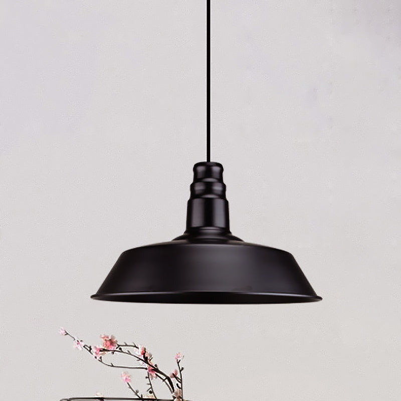 Barn-Inspired Pendant Light – Industrial Metal Suspension, Black – Perfect for Study Room