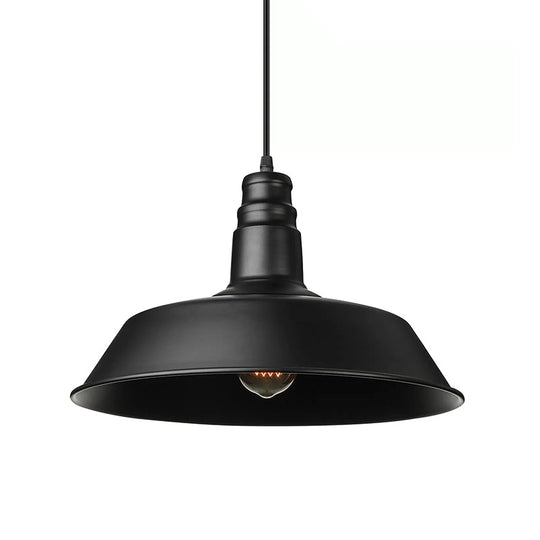 Barn-Inspired Pendant Light – Industrial Metal Suspension, Black – Perfect for Study Room