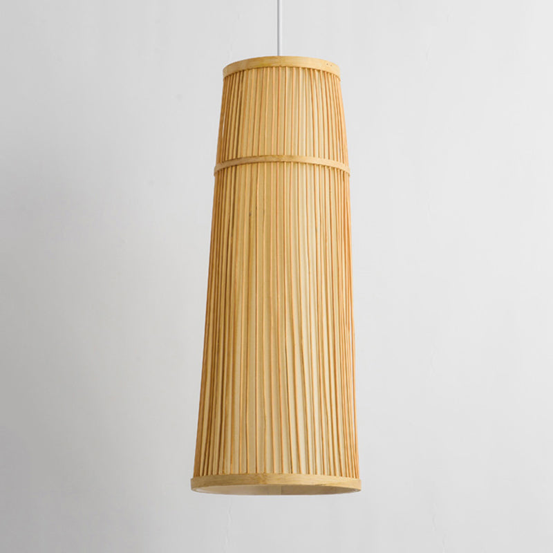 Countryside Style Tapered Bamboo Shade Pendant Light: 1-Light Beige Hanging Lamp for Restaurants