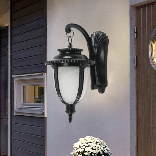 Country Black/Bronze Urn Sconce Wall Lamp with Weather-Resistant Glass - 1-Bulb Fixture