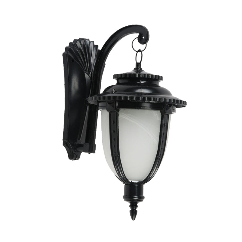 Country Black/Bronze Urn Sconce Wall Lamp with Weather-Resistant Glass - 1-Bulb Fixture