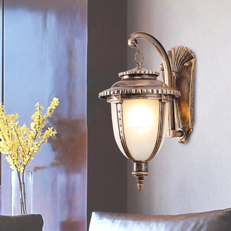 Country Black/Bronze Urn Sconce Wall Lamp with Weather-Resistant Glass - 1-Bulb Fixture