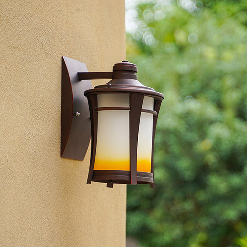 Copper Wall Mounted Farmhouse Sconce Lamp with Yellow and White Glass Jar - Courtyard Lighting