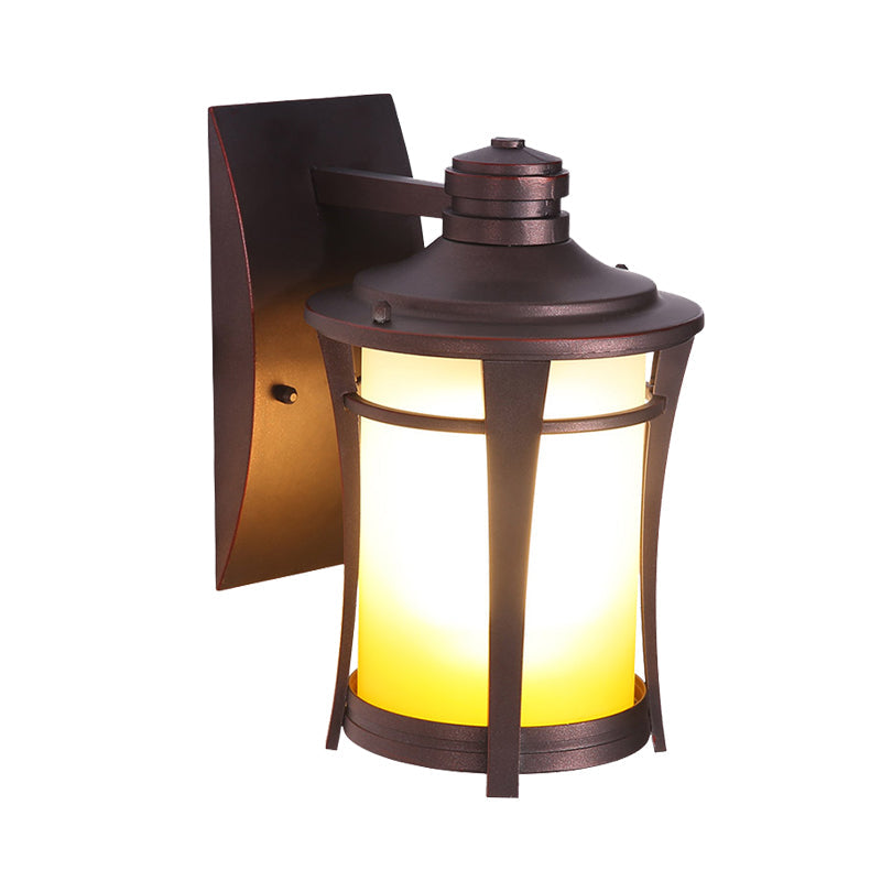 Copper Wall Mounted Farmhouse Sconce Lamp with Yellow and White Glass Jar - Courtyard Lighting