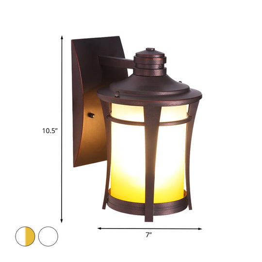 Copper Wall Mounted Farmhouse Sconce Lamp with Yellow and White Glass Jar - Courtyard Lighting