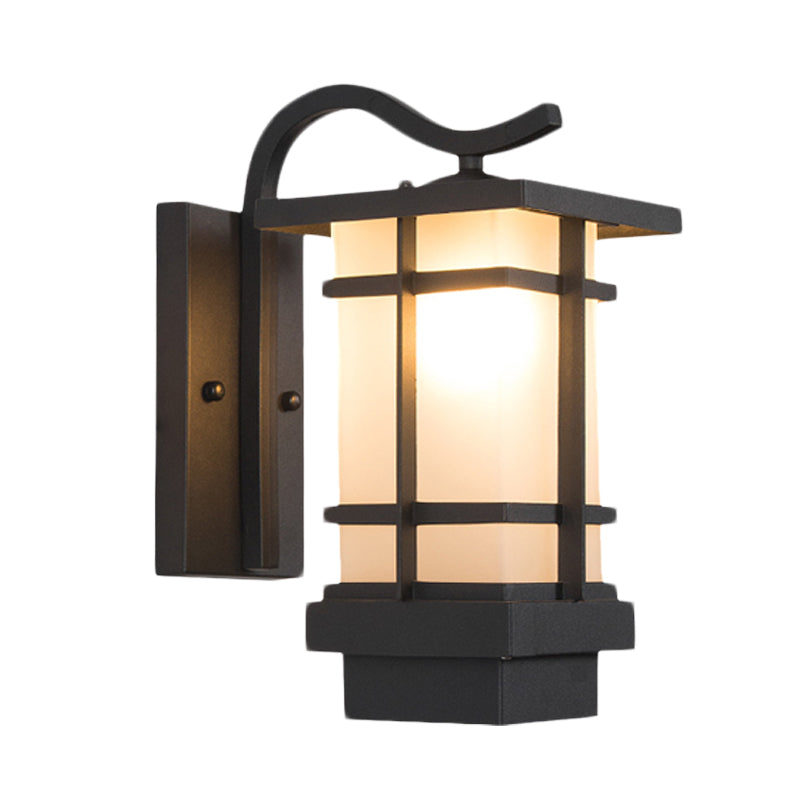 Black Metal Wall Sconce with Crossing Design and Glass Shade - 1 Head Country Lamp