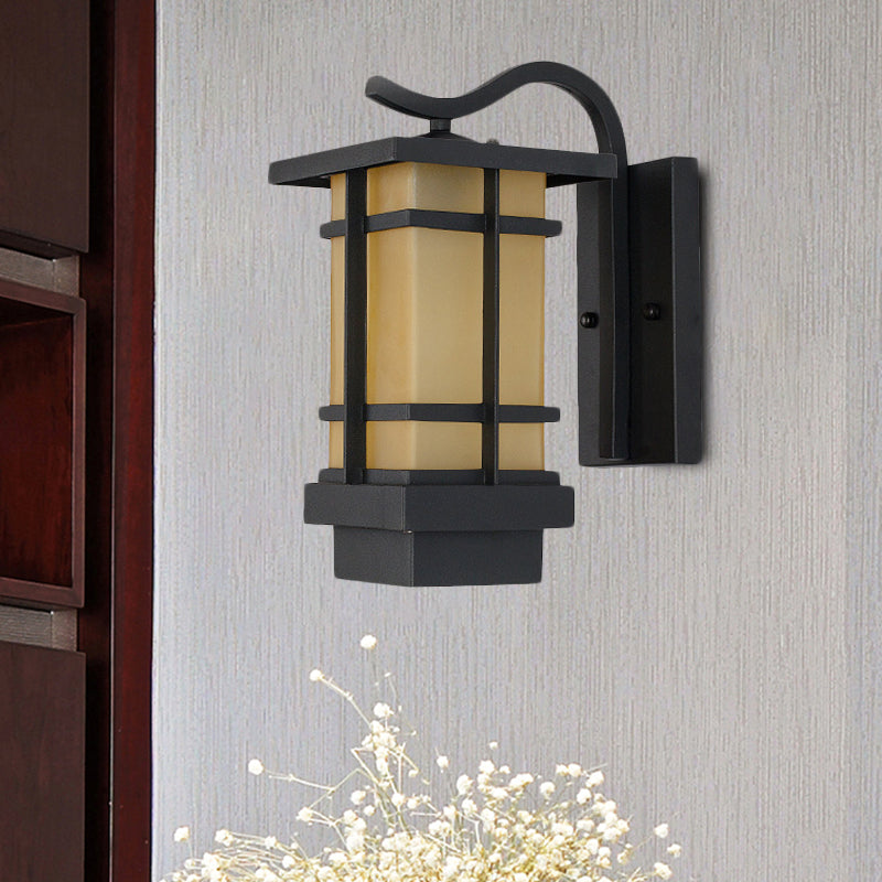 Black Metal Wall Sconce with Crossing Design and Glass Shade - 1 Head Country Lamp