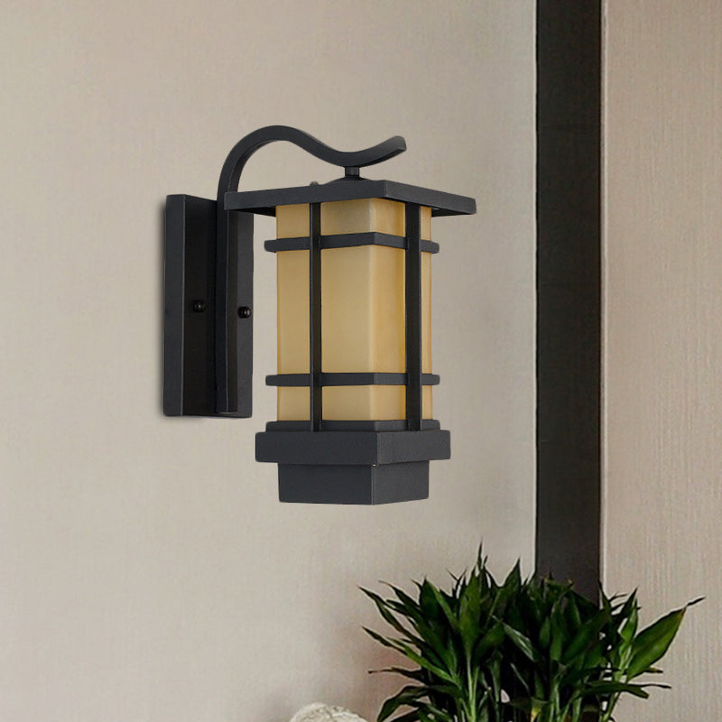 Black Metal Wall Sconce with Crossing Design and Glass Shade - 1 Head Country Lamp