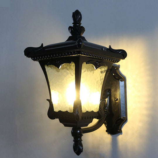 Modern Black Aluminum Wall Sconce with Water Glass Shade - 1 Light Farmhouse Lighting