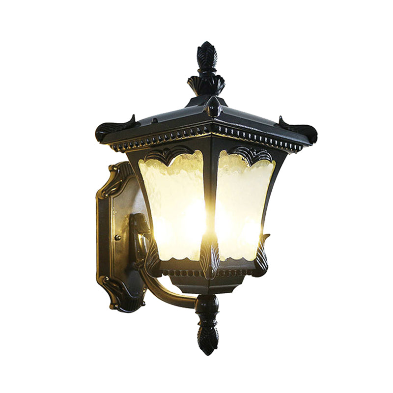 Modern Black Aluminum Wall Sconce with Water Glass Shade - 1 Light Farmhouse Lighting