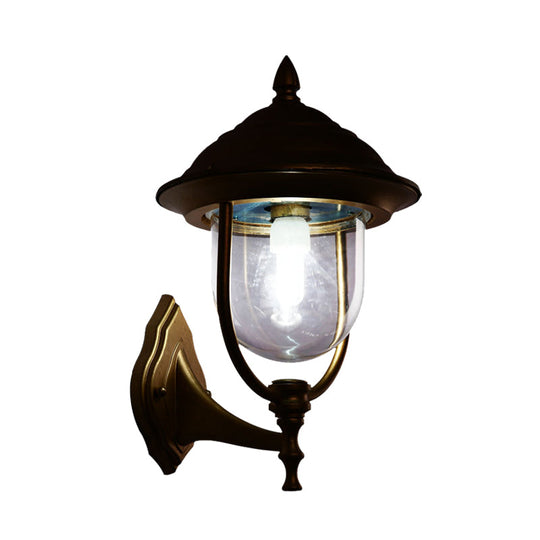 Lodges Urn 1-Light Sconce: Sleek Black/Brass Wall Lighting with Clear Glass Shade