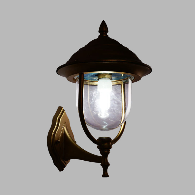 Lodges Urn 1-Light Sconce: Sleek Black/Brass Wall Lighting with Clear Glass Shade