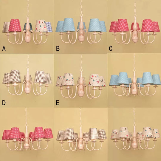 Metallic Pink Finish Chandelier with Tapered Shade - Nursing Room and Kids Suspension Light