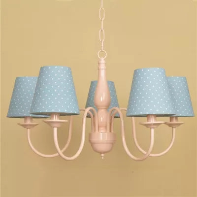Metallic Pink Finish Chandelier with Tapered Shade - Nursing Room and Kids Suspension Light