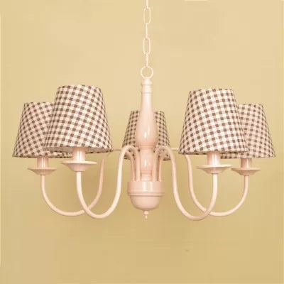 Metallic Pink Finish Chandelier with Tapered Shade - Nursing Room and Kids Suspension Light