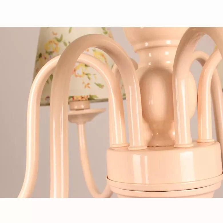 Metallic Pink Finish Chandelier with Tapered Shade - Nursing Room and Kids Suspension Light