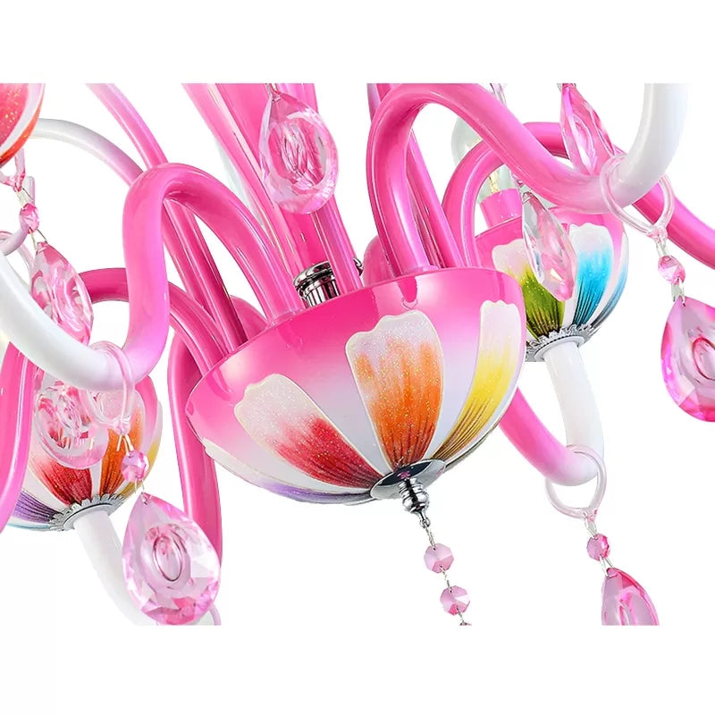 Kid's Pink Nursing Room Chandelier Pendant Light with Crystal Deco - Metal Finish