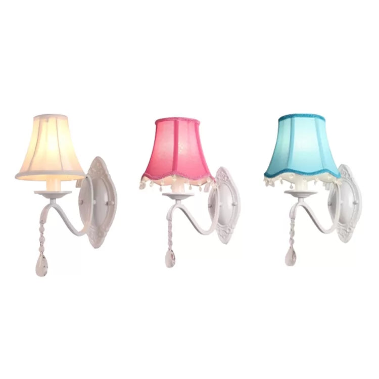 Metal Wall Sconce with Flared Shade and Teardrop Crystal - Perfect for Modern Girls' Bedroom